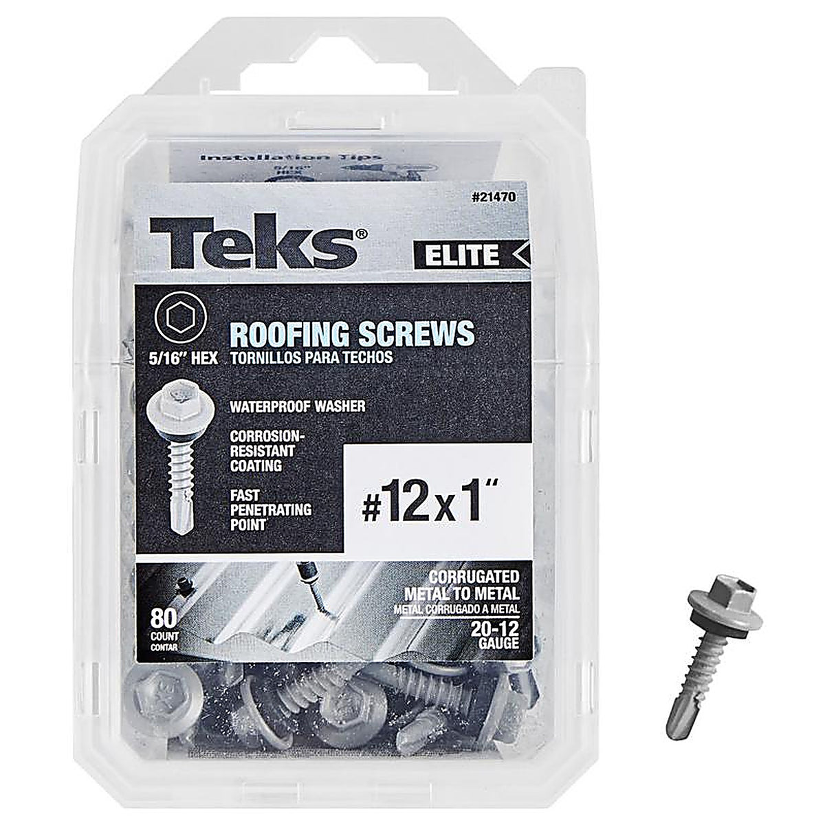 Teks Elite - 21470 - No. 12 X 1 In. L HEX Drive HEX Washer Head Self Tapping Roofing Screws
