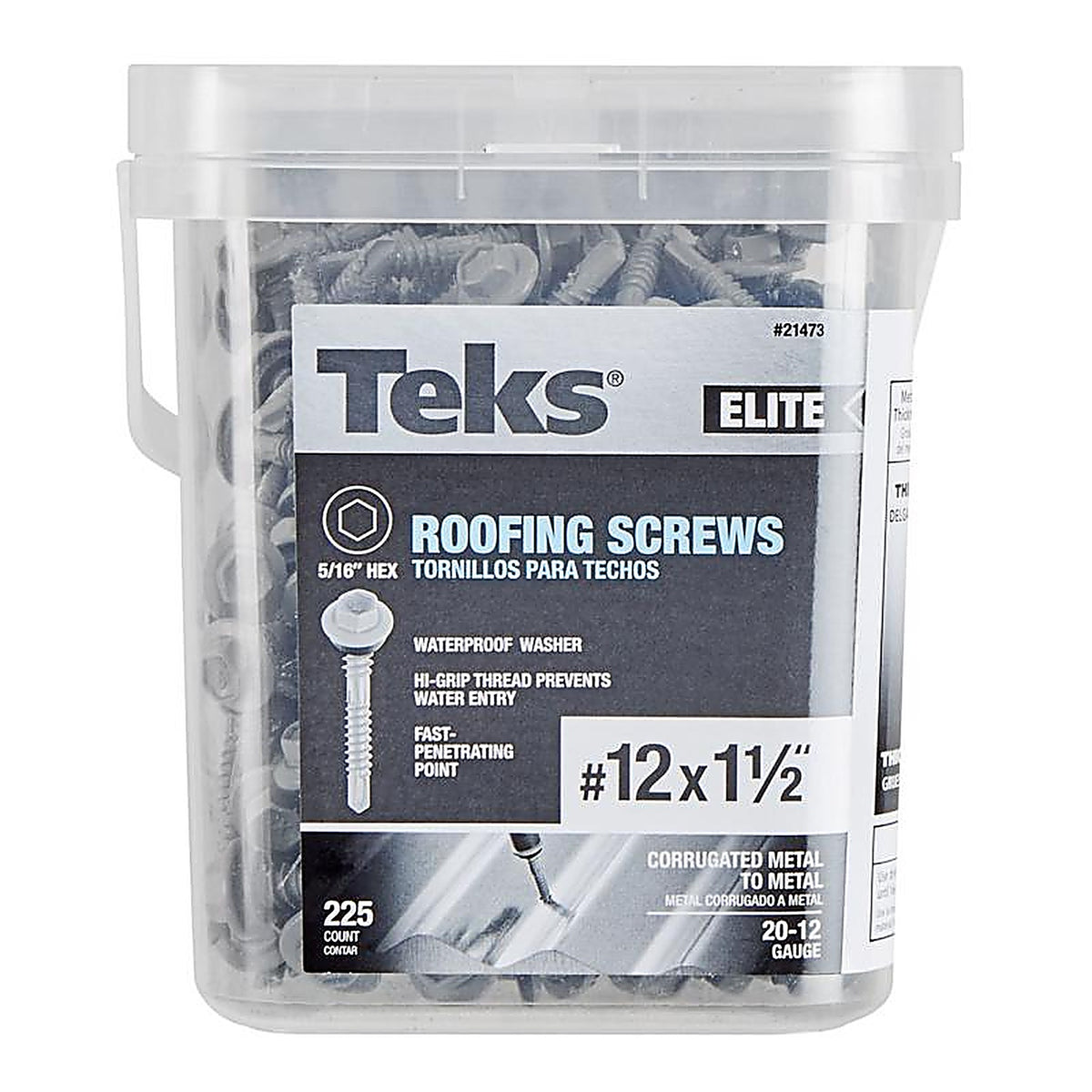 Teks Elite - 21473 - No. 12 X 1-1/2 In. L HEX Drive HEX Washer Head Self Tapping Roofing Screws