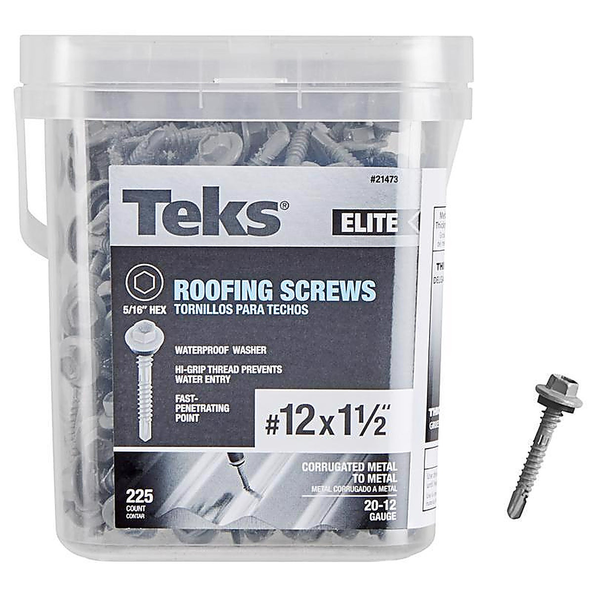 Teks Elite - 21473 - No. 12 X 1-1/2 In. L HEX Drive HEX Washer Head Self Tapping Roofing Screws