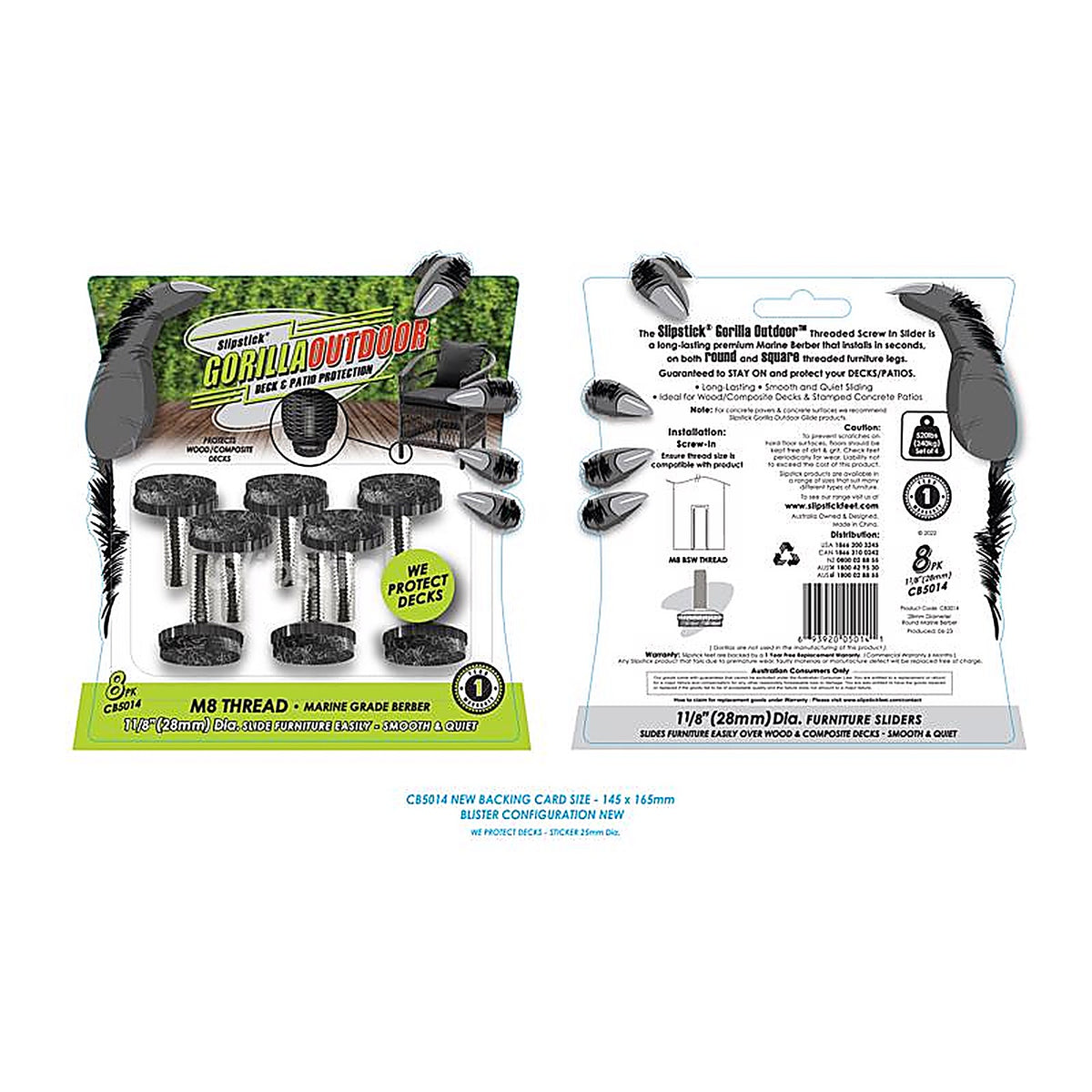 Slipstick - CB5014 - Gorilla Outdoor Black 1-1/8 In. Screw-On Felt Chair Glide 8 Pack