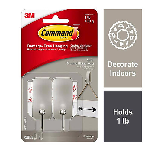 3M - 17033BN-2ES - Command Small Metal/Plastic Hook 0.98 In. L 2 Pack