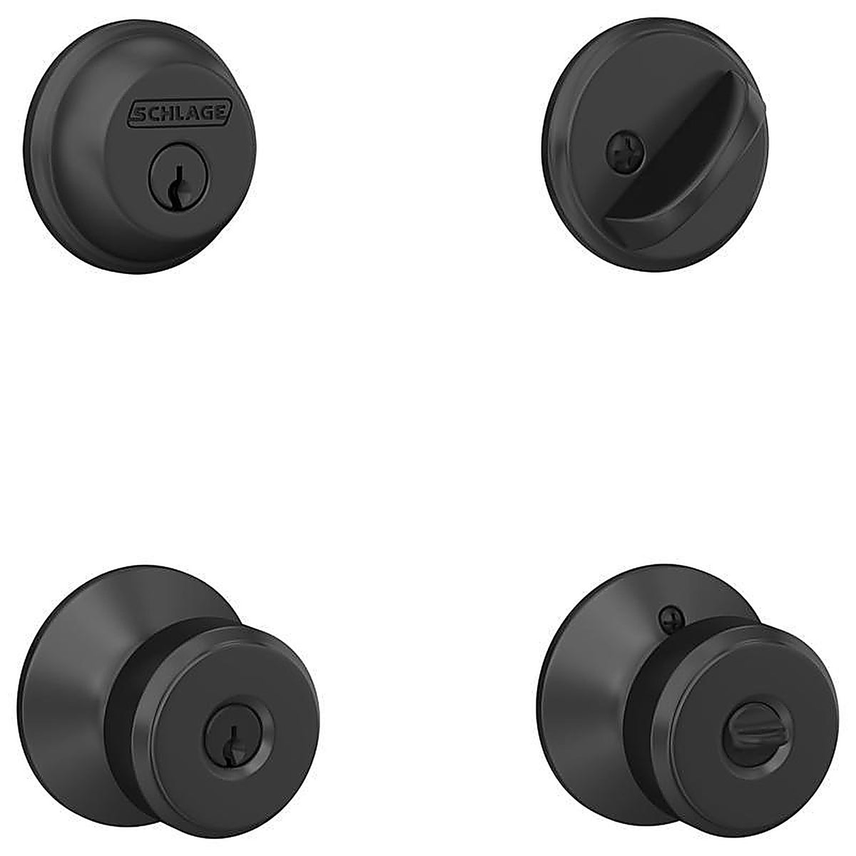 Schlage - FB50NGBWE622 - Bowery Matte Black Steel Entry Knob and Single Cylinder Deadbolt