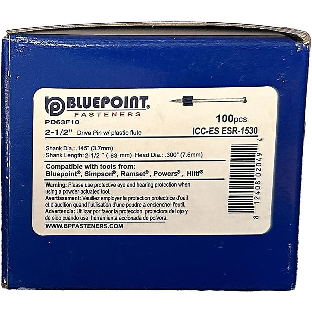 Blue Point - PD63F10 - .300 In. D X 2-1/2 In. L Steel Flat Head Drive Pin 100 Box