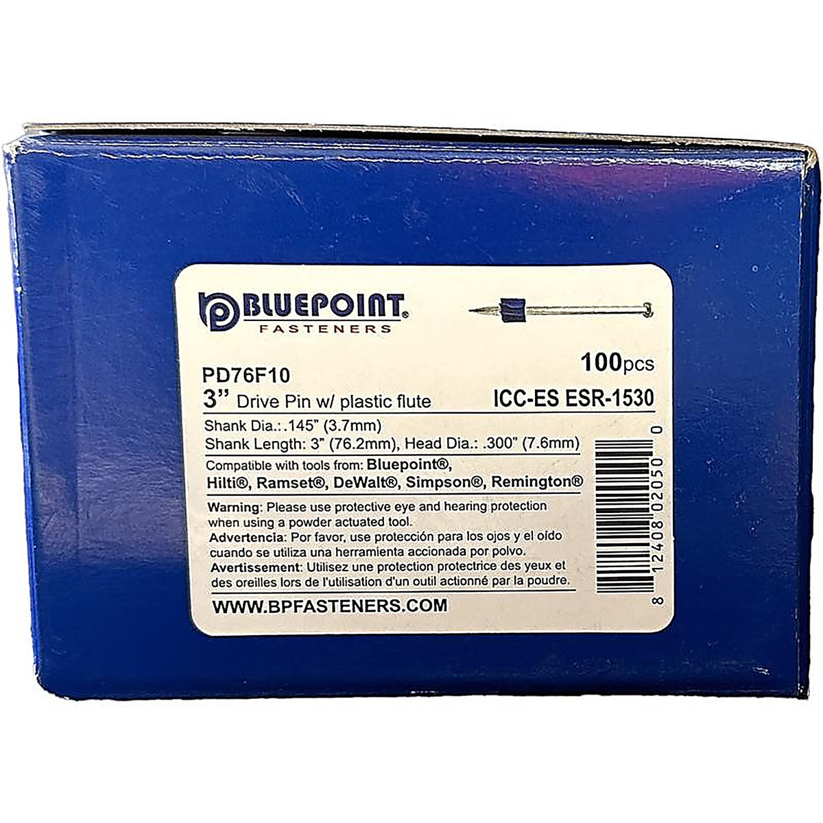 Blue Point - PD76F10 - .300 In. D X 3 In. L Steel Flat Head Drive Pin 100 Box