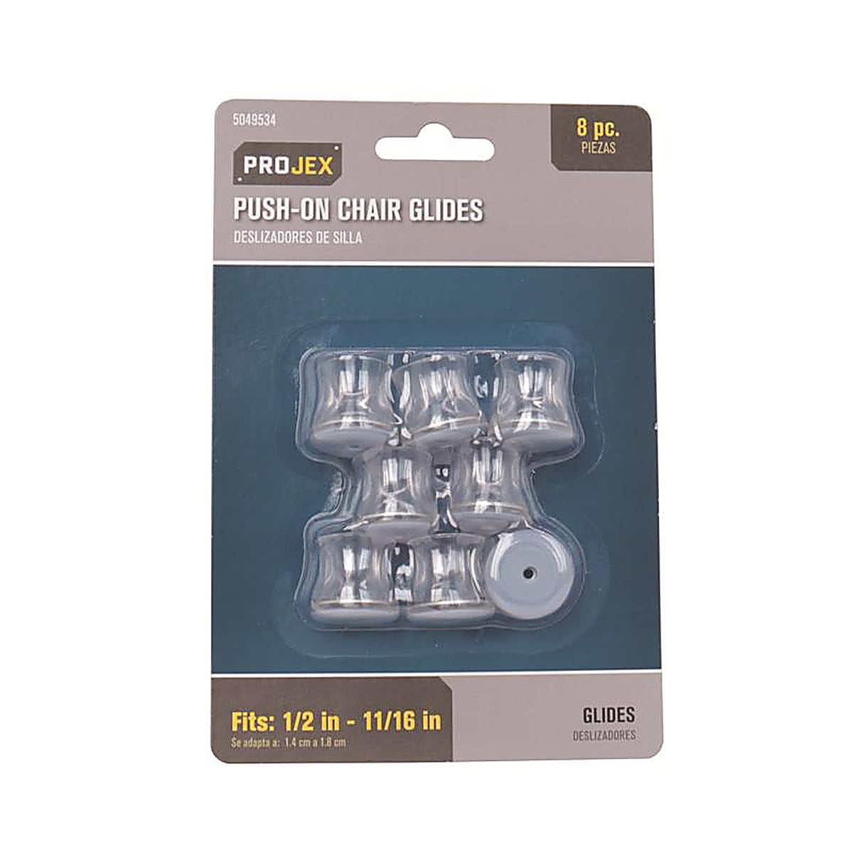Projex - HPT-S1418-P - Gray 1 In. Push-On Polymer Chair Glide 8 Pack