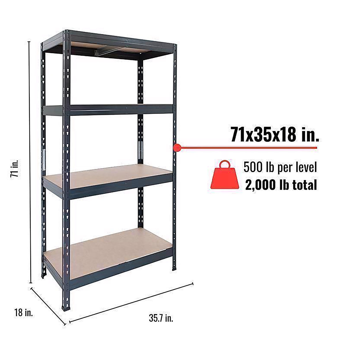 AR Shelving - 8586002703146 - Garage Series 71 In. H X 35.7 In. W X 18 In. D Metal Shelving Unit