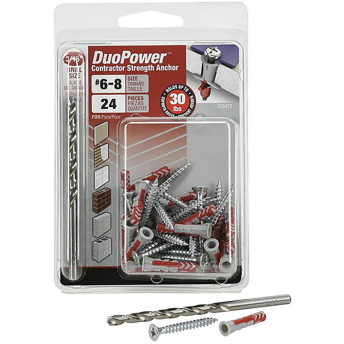 Hillman - 376472 - Duo Power 3/16 In. D X 1 In. L Nylon Round Head Screw and Anchor 24 Pack