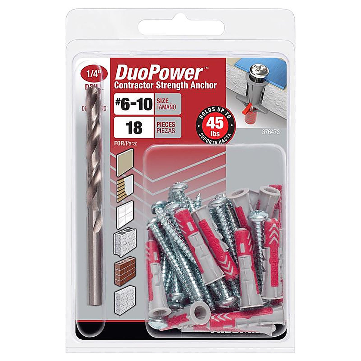 Hillman - 376473 - Duo Power 1/4 In. D X 1.1875 In. L Nylon Round Head Screw and Anchor 18 Pack