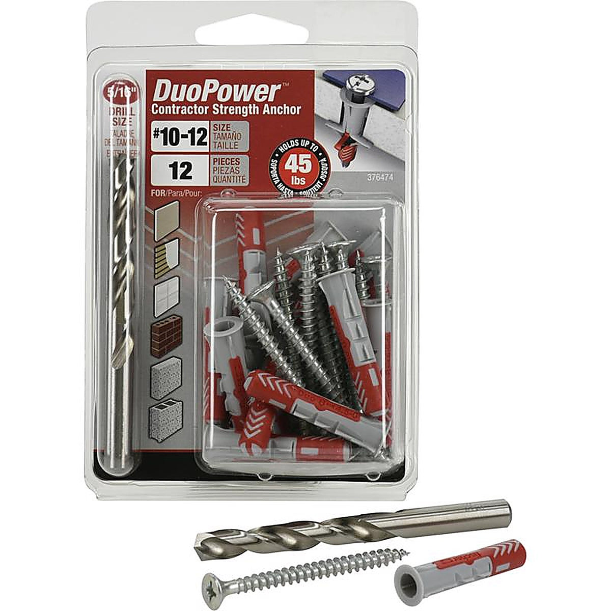 Hillman - 376474 - 5/16 In. D X 1.625 In. L Nylon Round Head Screw and Anchor 12 Pack