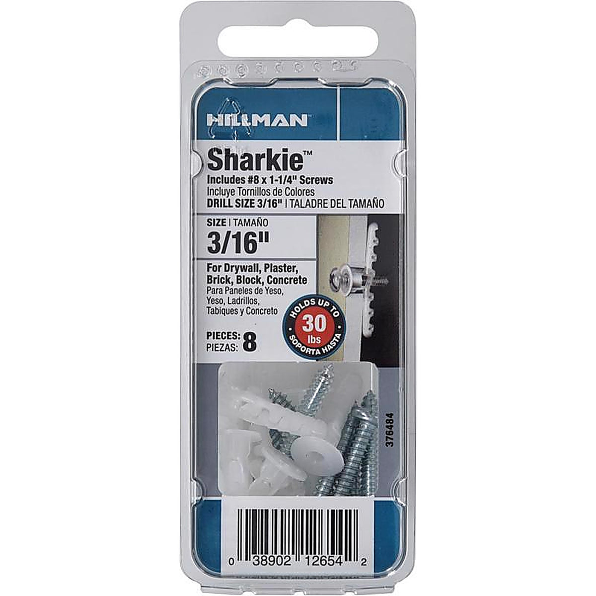 Hillman - 376484 - Sharkie 3/16 In. D X 1-1/4 In. L Nylon Round Head Screw and Anchor 8 Pack