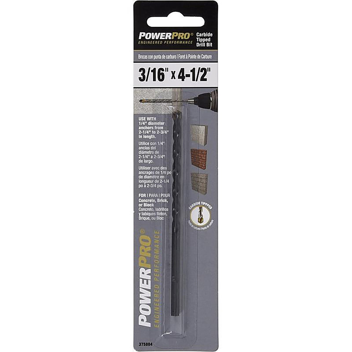Hillman - 375804 - Power Pro 3/16 In. X 4-1/2 In. L Carbon Steel Drill Bit 1 Pack