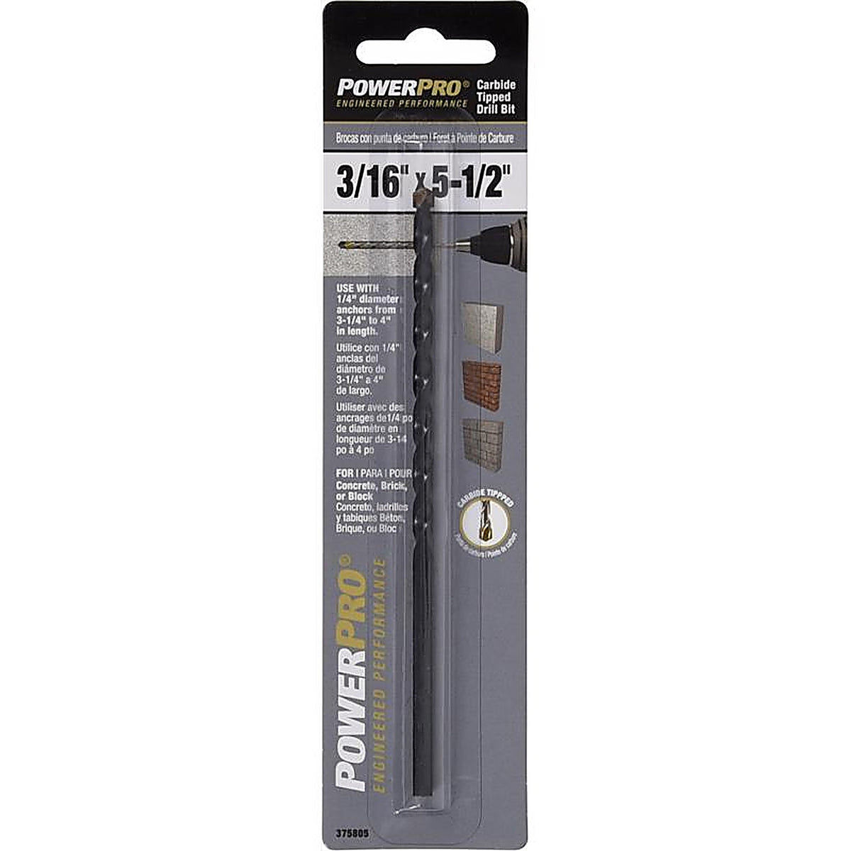 Hillman - 375805 - Power Pro 3/16 In. X 5-1/2 In. L Carbide Tipped Drill Bit 1 Pack