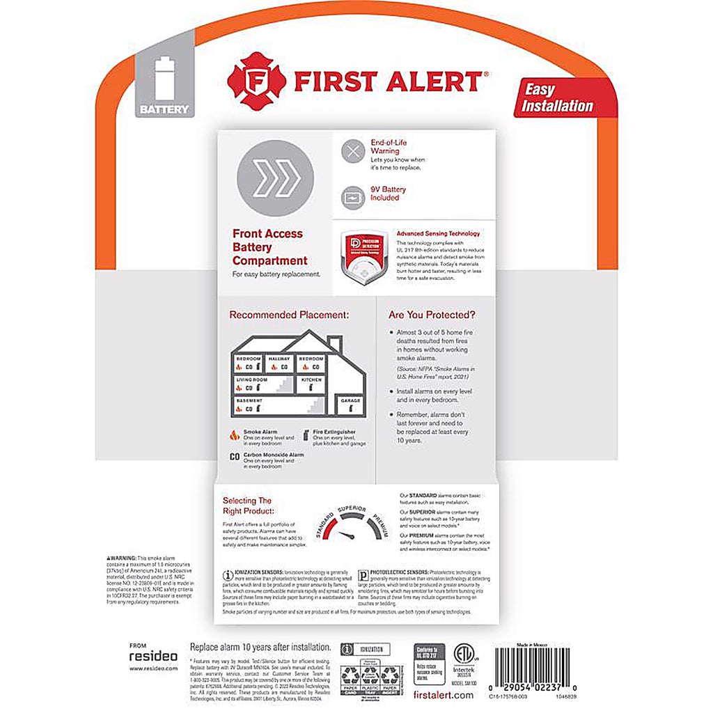 First Alert - 1046828 - 2 Pack Battery-Powered Ionization Smoke Detector 2 Pack