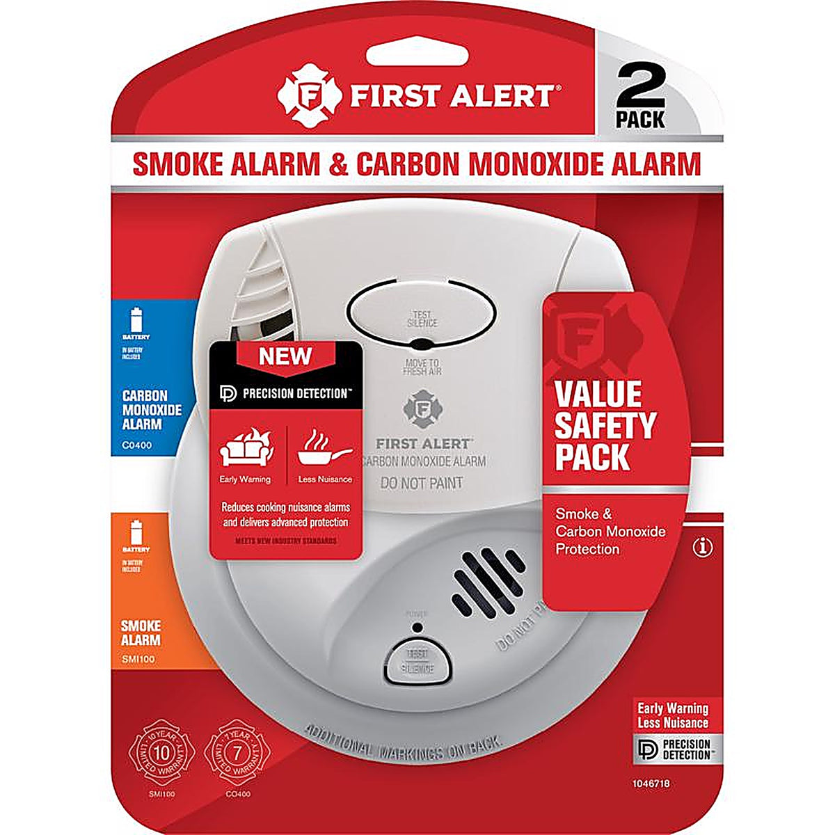 First Alert - 1046718 - Battery-Powered Ionization Smoke and Carbon Monoxide Combination Pack 2 Each