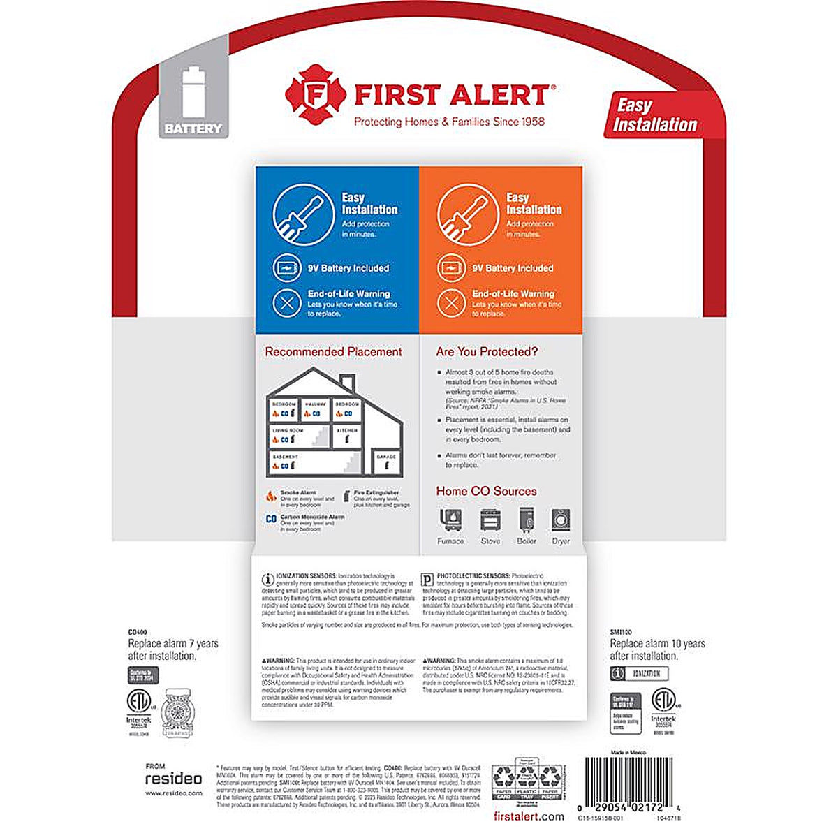 First Alert - 1046718 - Battery-Powered Ionization Smoke and Carbon Monoxide Combination Pack 2 Each