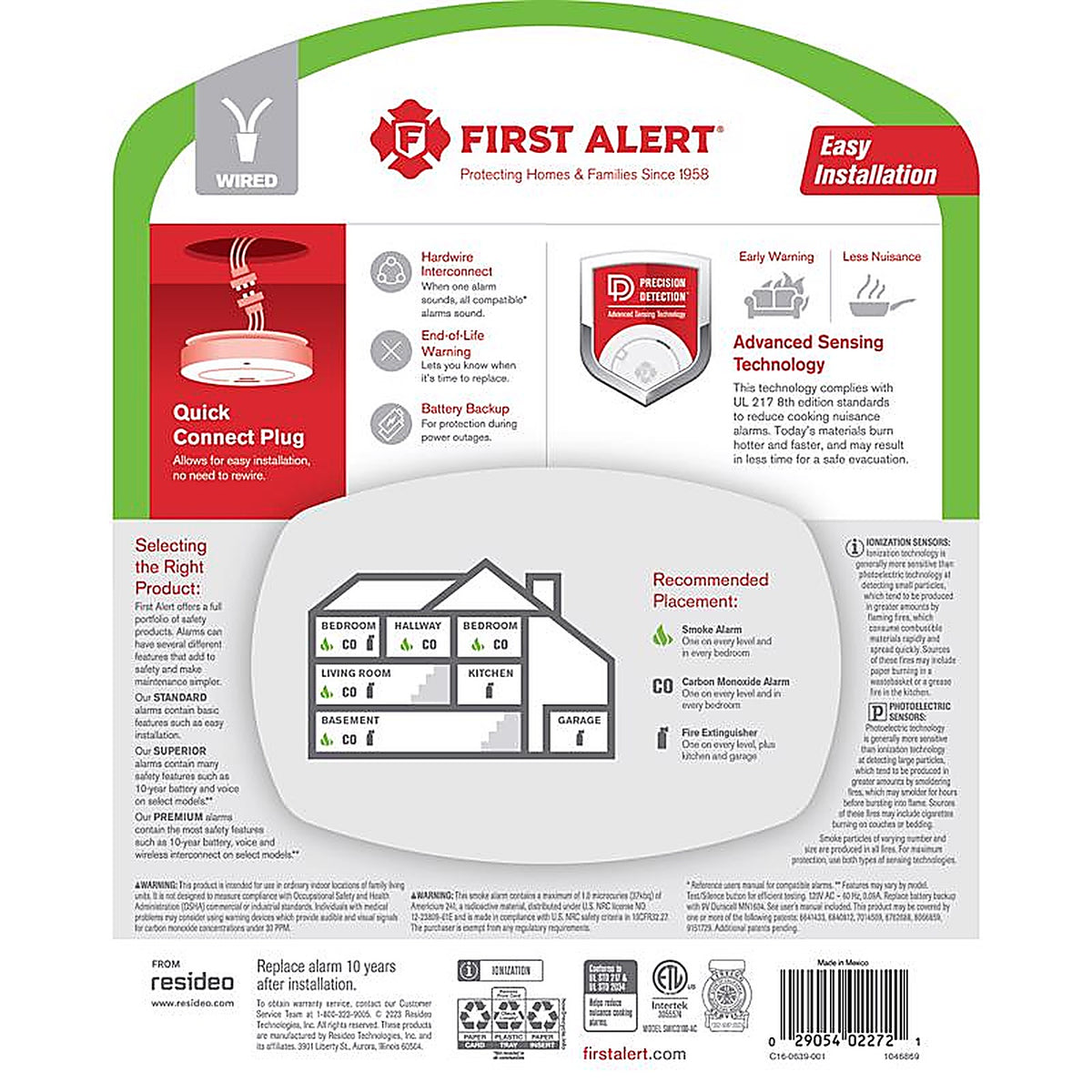 First Alert - 1046869 - Hard-Wired w/Battery Back-Up Ionization Smoke and Carbon Monoxide Detector 1 Each