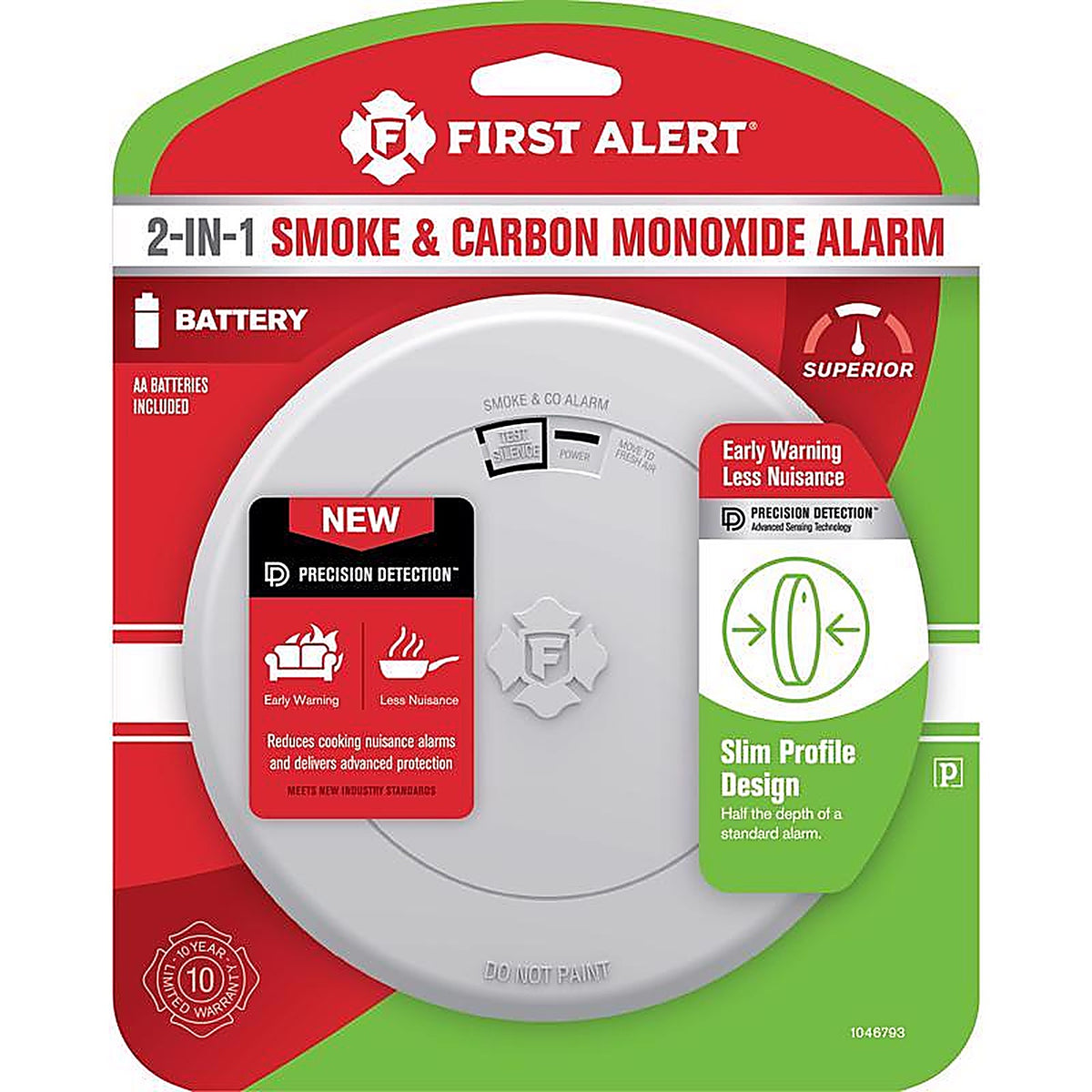 First Alert - 1046793 - Slim Battery-Powered Photoelectric Smoke and Carbon Monoxide Detector 1 Each