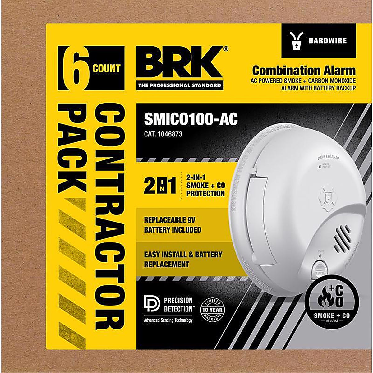BRK - 1046873 - Brake Hard-Wired w/Battery Back-Up Ionization Smoke and Carbon Monoxide Detector 6 Pack