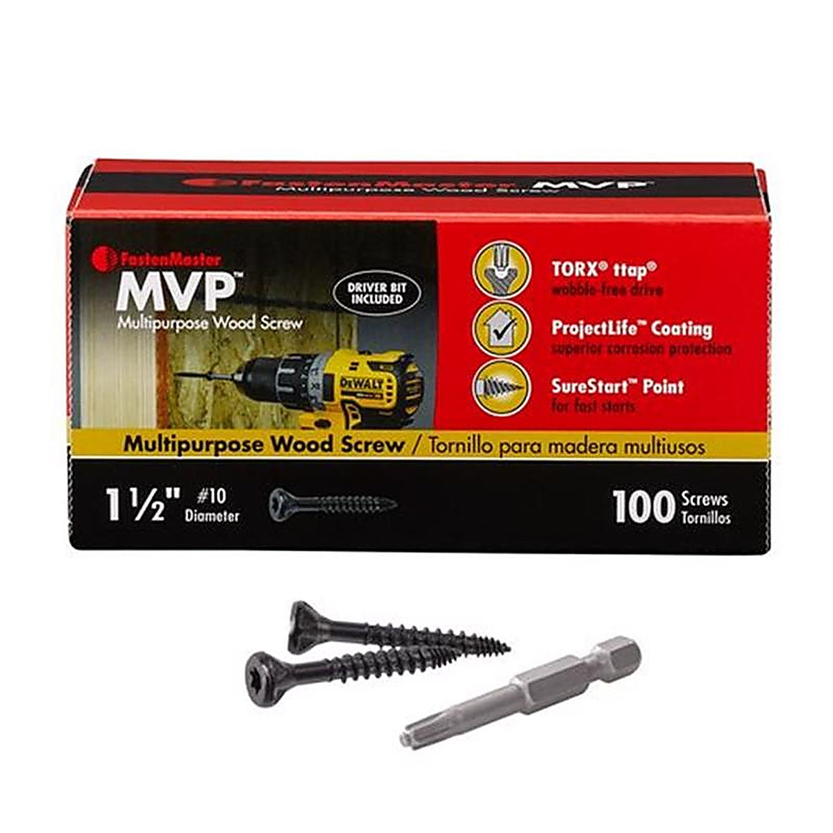 FastenMaster MVP - FMMVP112-100 - 1-1/2 In. L Torx Ttap Self-Tapping Wood Screws 100 Pack