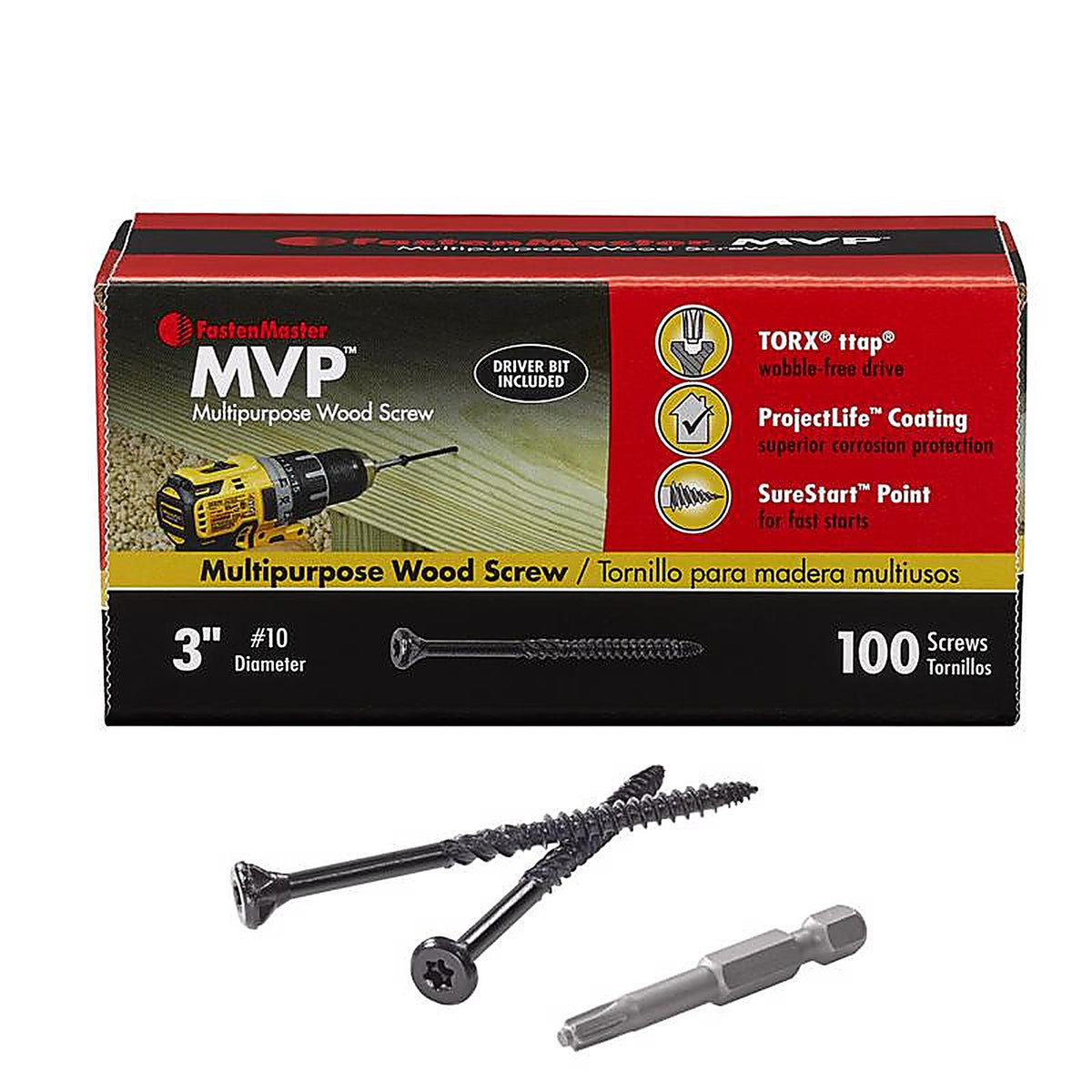Fastenmaster - FMMVP003-100 - Mvp 3 In. L Torx Ttap Self-Tapping Wood Screws 100 Pack