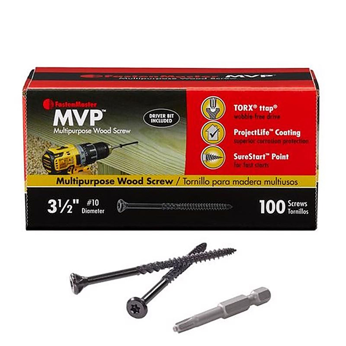 FastenMaster MVP - FMMVP312-100 - 3-1/2 In. L Torx Ttap Self-Tapping Wood Screws 100 Pack