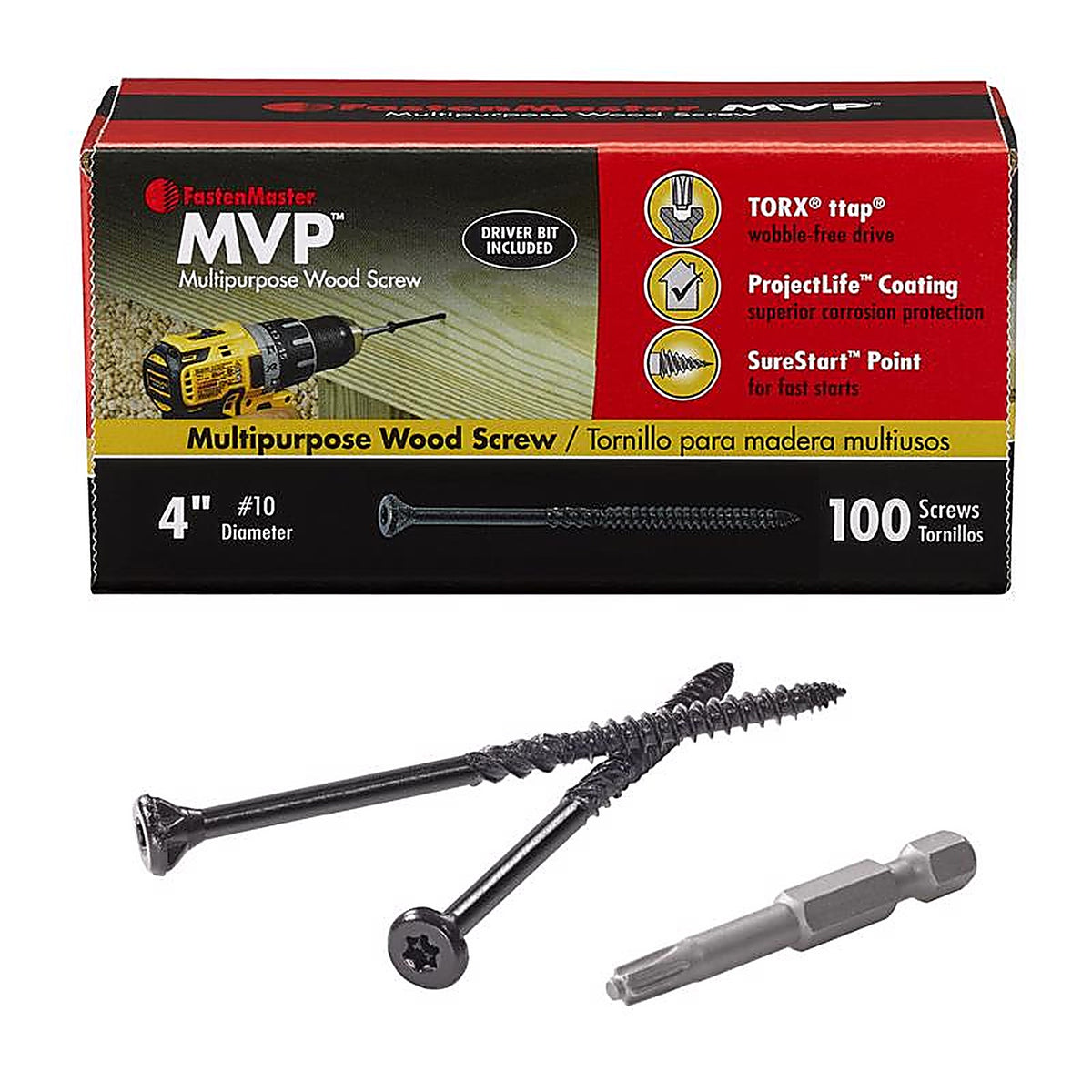Fastenmaster - FMMVP004-100 - Mvp 4 In. L Torx Ttap Self-Tapping Wood Screws 100 Pack