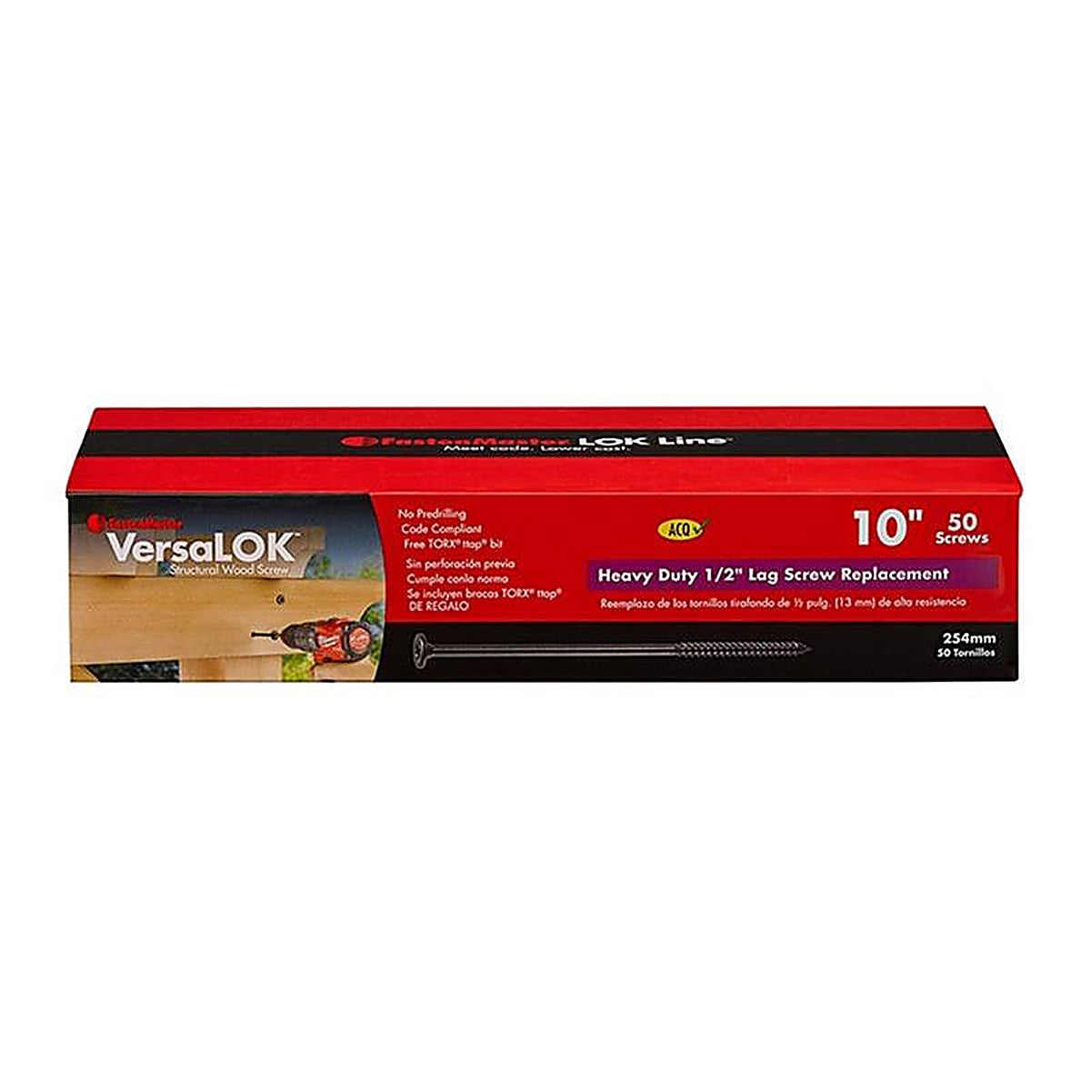 The Fasten Master Versalok - FMVLOK010-50 - Fastenmaster Versalok 10 In. L Torx Ttap Galvanized Coarse Structural Wood Screws 50 Pack