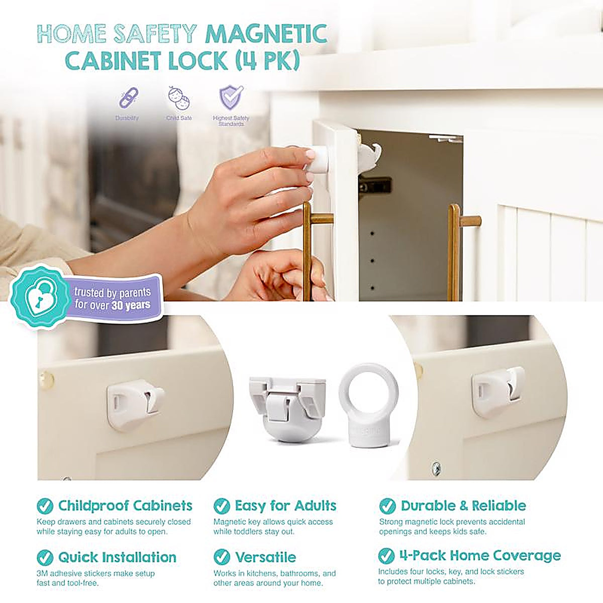 Regalo - 6133 W - White Plastic Magnetic Cabinet Locks 4 Pack
