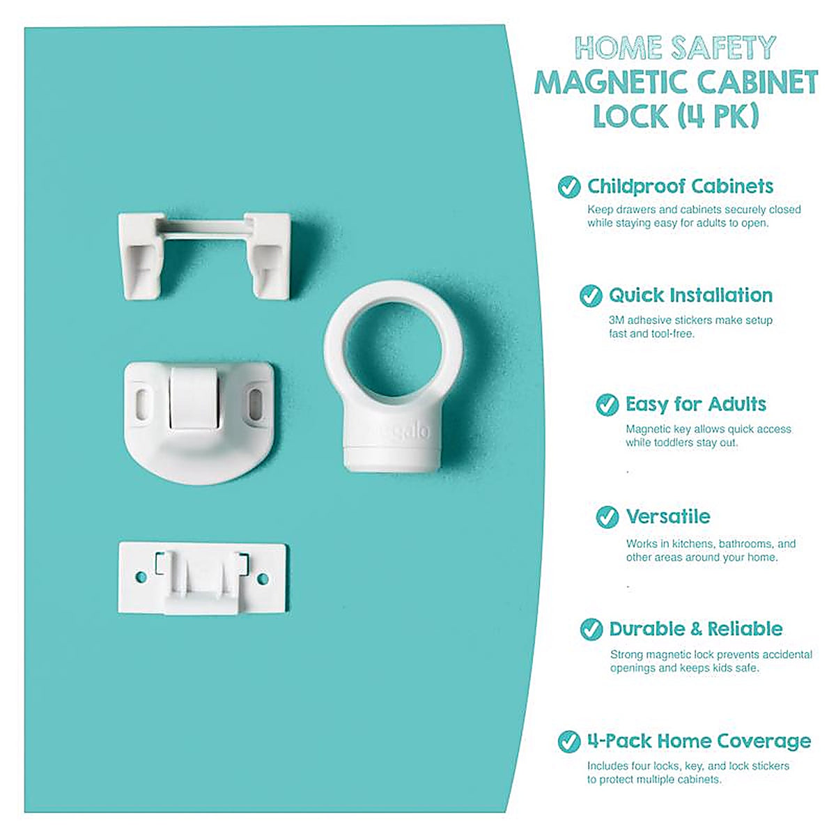 Regalo - 6133 W - White Plastic Magnetic Cabinet Locks 4 Pack