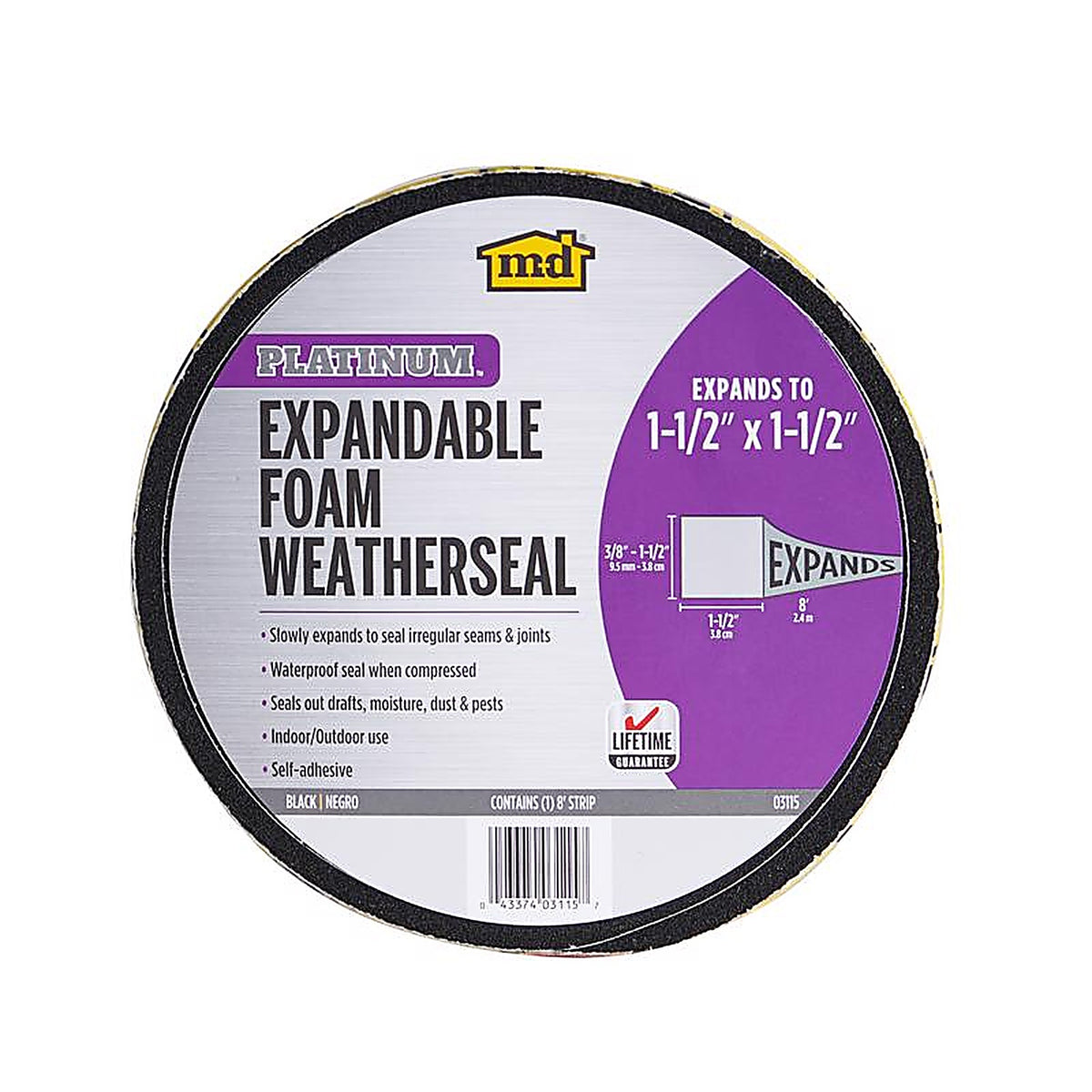 M-D - 03170 - Building Products Platinum Black Foam Weatherseal for Gaps and Openings 96 In. L X 1.5 In.