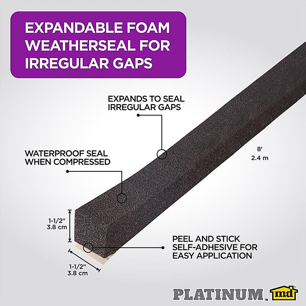 M-D - 03170 - Building Products Platinum Black Foam Weatherseal for Gaps and Openings 96 In. L X 1.5 In.