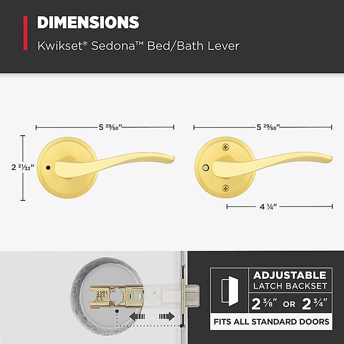 Kwikset - 97301-025 - Sedona Transitional Satin Brass Privacy Lever Right or Left Handed