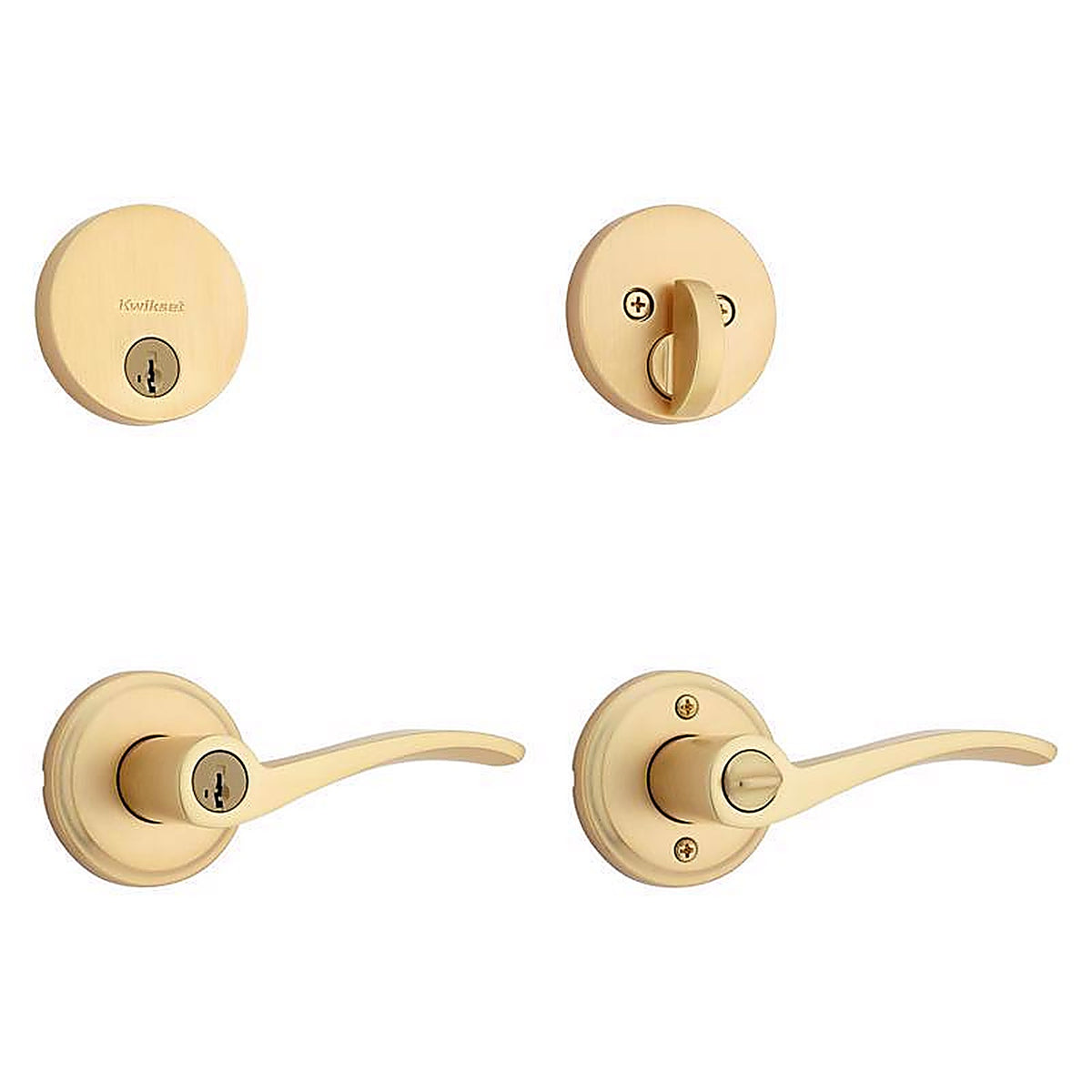 Kwikset - 99910-074 - Sedona Transitional Satin Brass Lever and Single Cylinder Deadbolt Kw1 1-3/4 In.