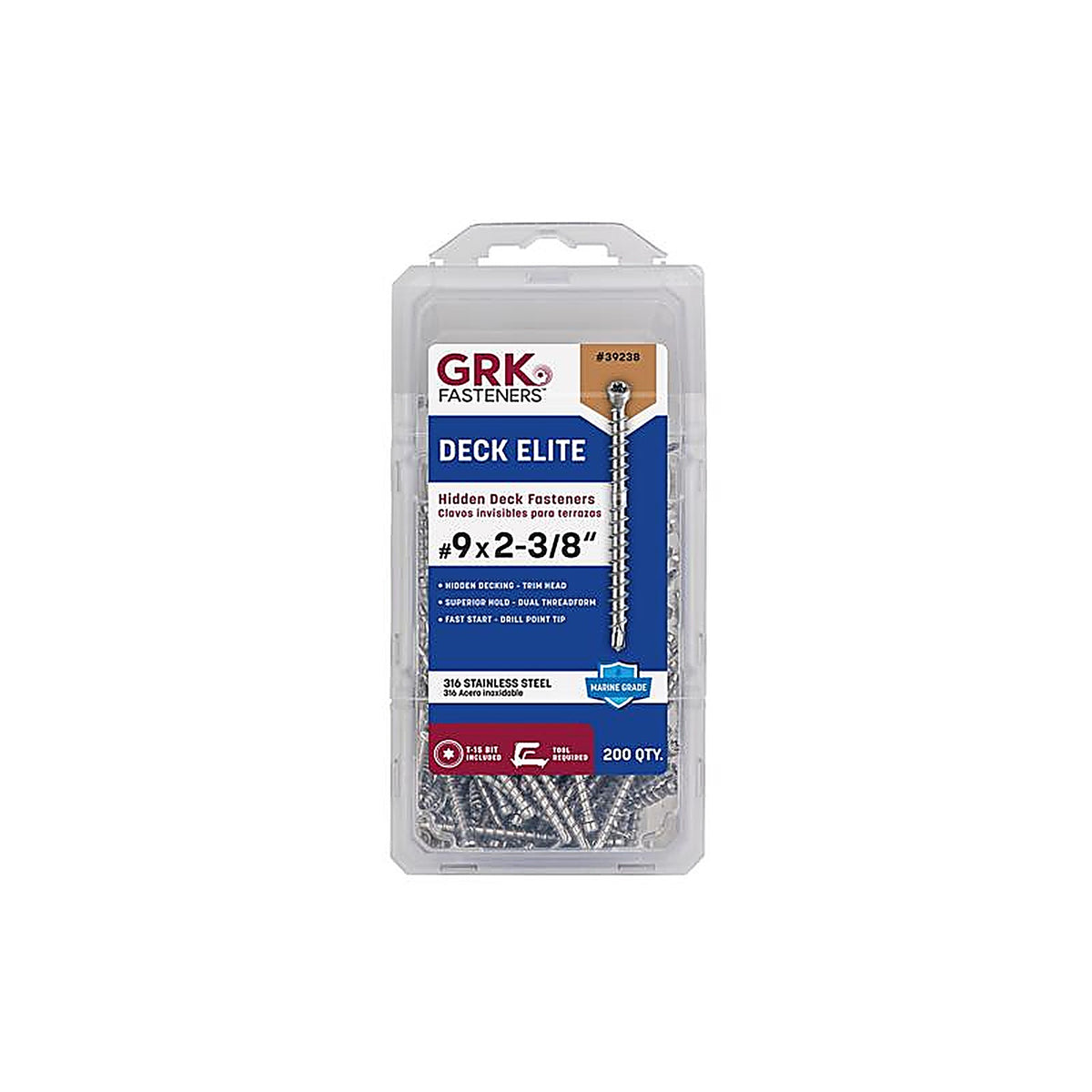 GRK Fasteners - 39238 - No. 9 In. X 2-3/8 In. L Silver Star Trim Head Deck Screws 1 Pack