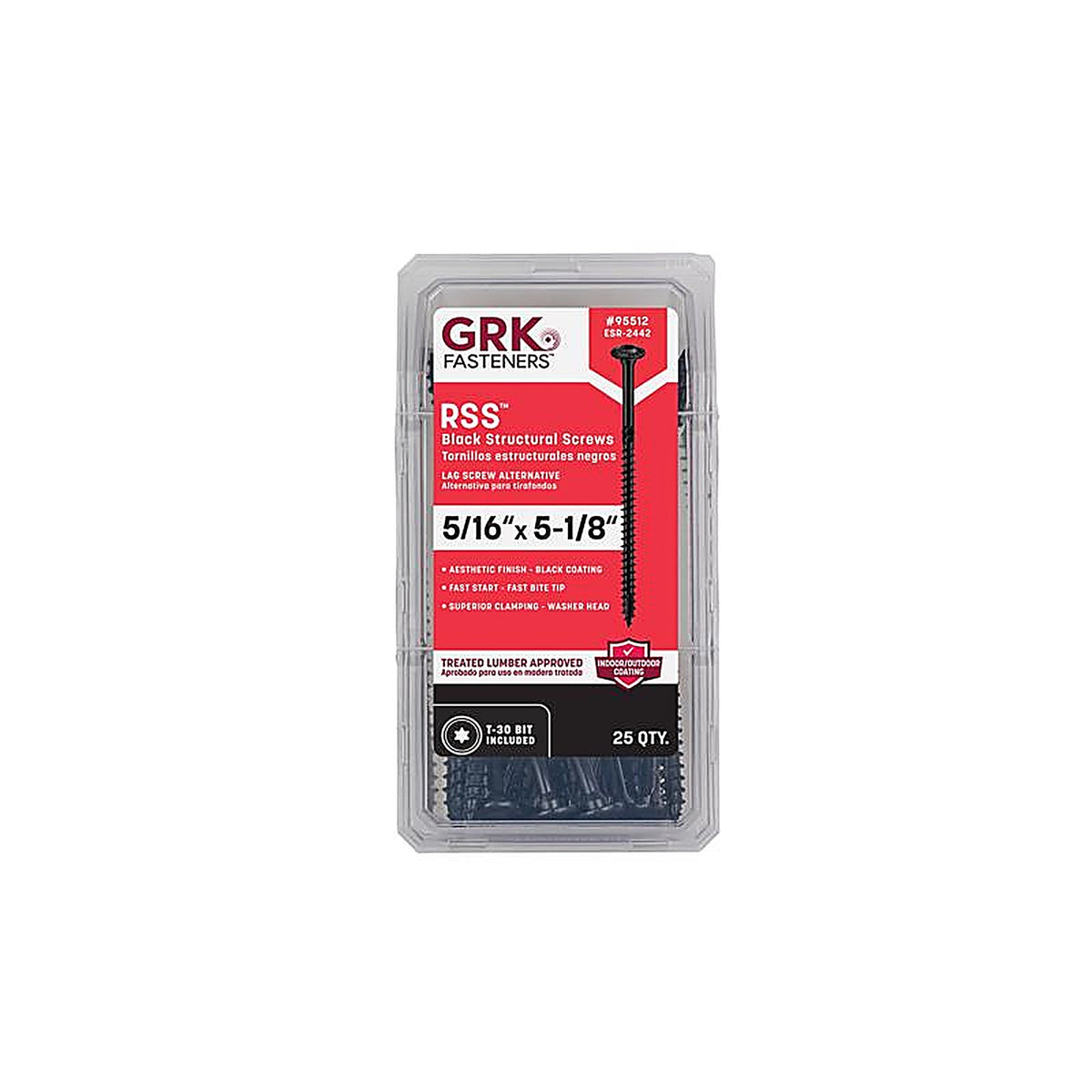 GRK Fasteners - 95512 - Rss 5/16 or No. 15 In. X 5-1/8 In. L Star Black W-Cut Structural Wood Screws 1 Pack