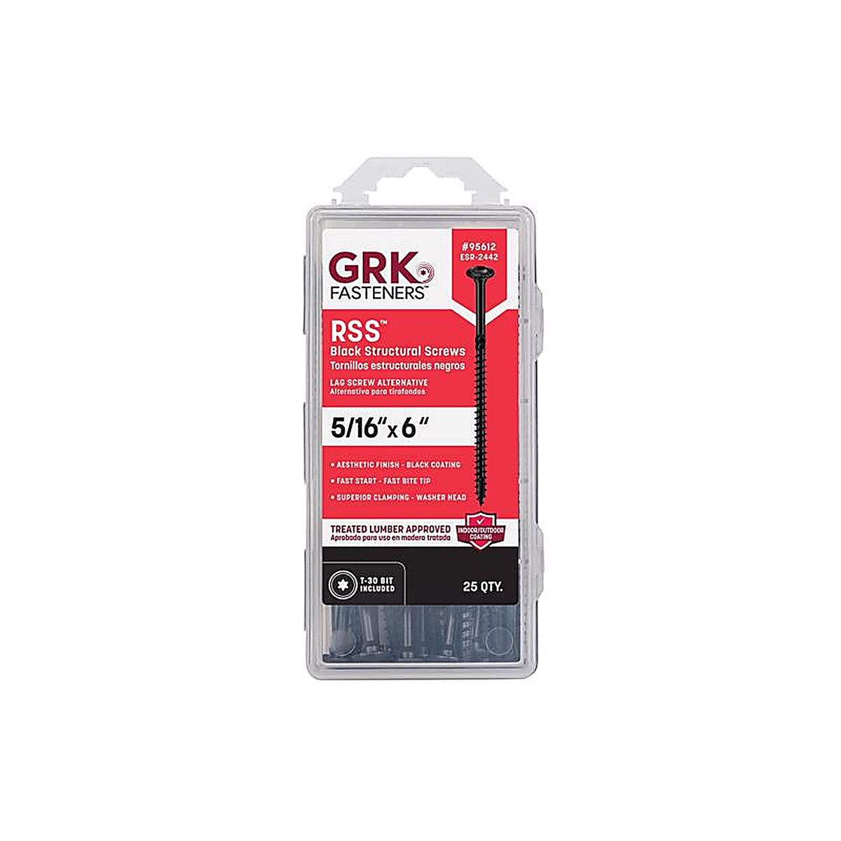 GRK Fasteners - 95612 - Rss 5/16 or No. 15 In. X 6 In. L Star Black W-Cut Structural Wood Screws 1 Pack