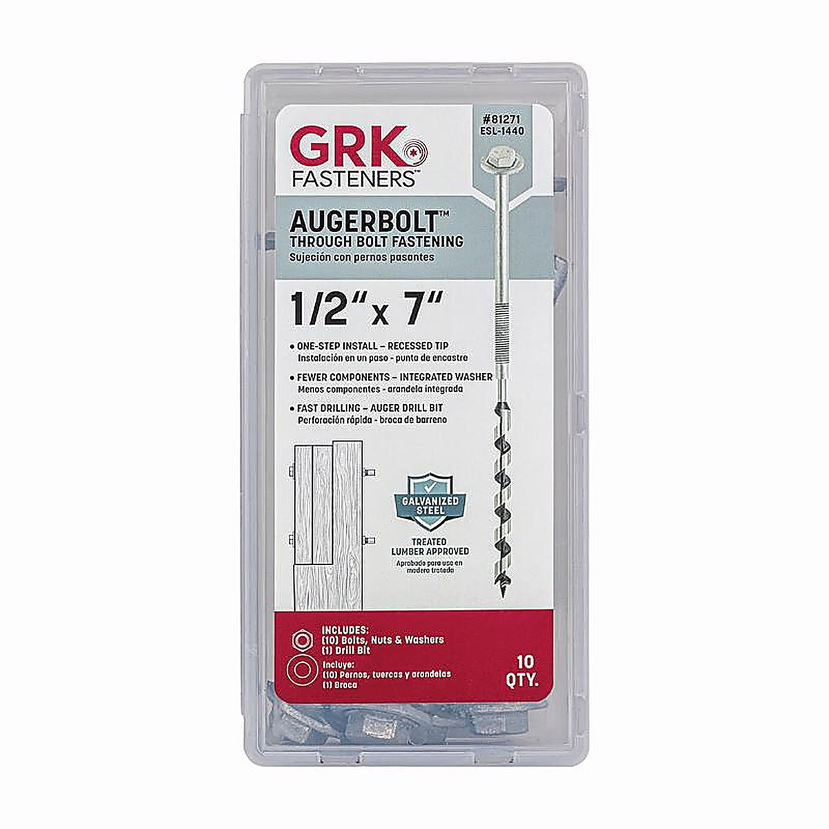 GRK Fasteners - 81271 - Augerbolt 1/2 In. D X 7 In. L Carbon Steel HEX Head Anchor Bolts 1 Pack