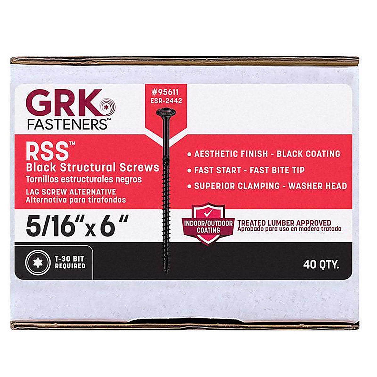 GRK Fasteners - 95611 - 5/16 or No. 15 In. X 6 In. L Star Black W-Cut Structural Wood Screws