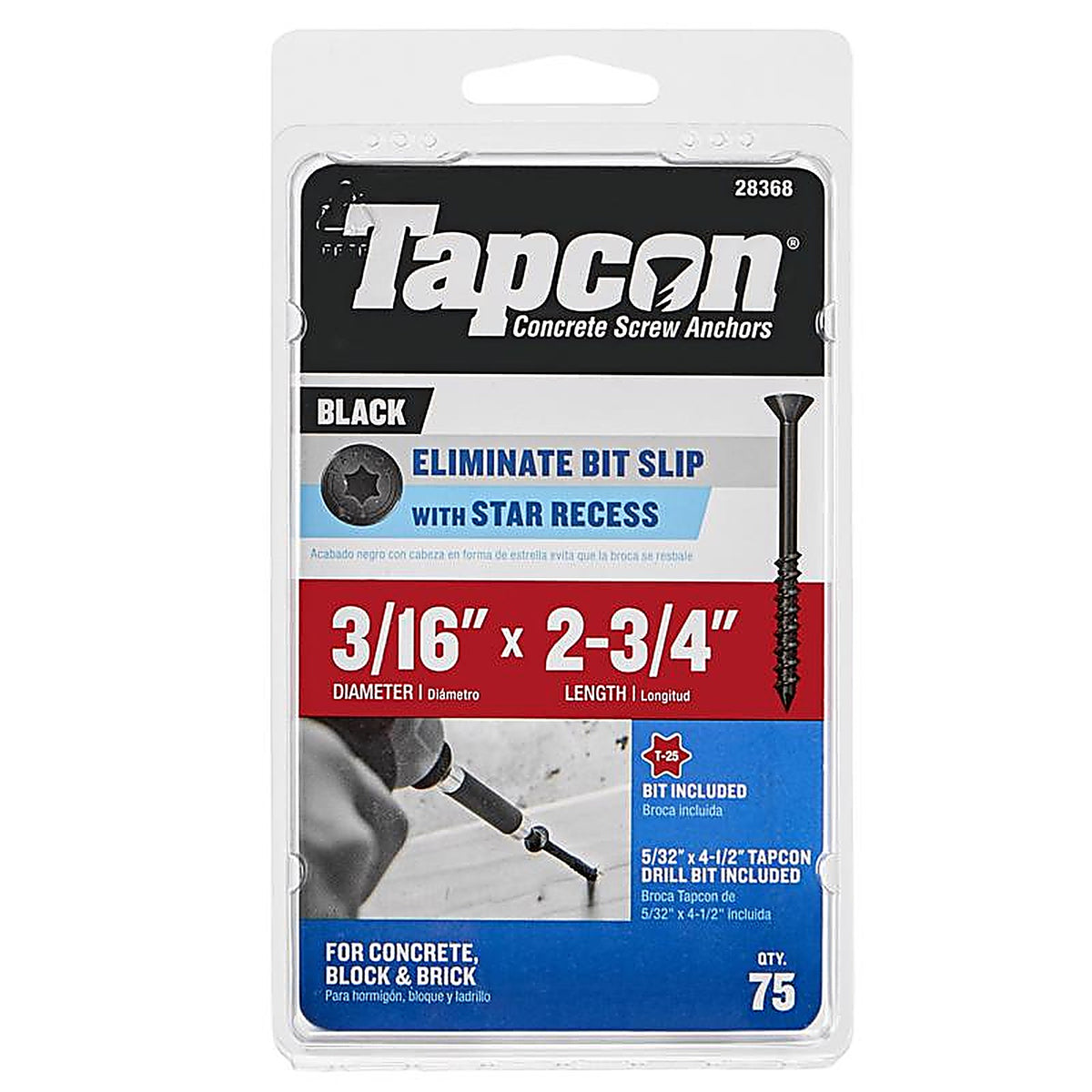 Tapcon - 28368 - 3/16 In. X 2-3/4 In. L Star Bugle Head High/Low Concrete Screws