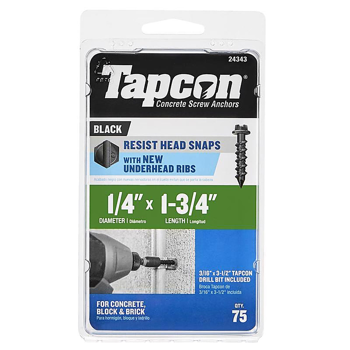 Tapcon - 24343 - 1/4 In. X 1-3/4 In. L HEX Drive HEX Head High/Low Concrete Screws