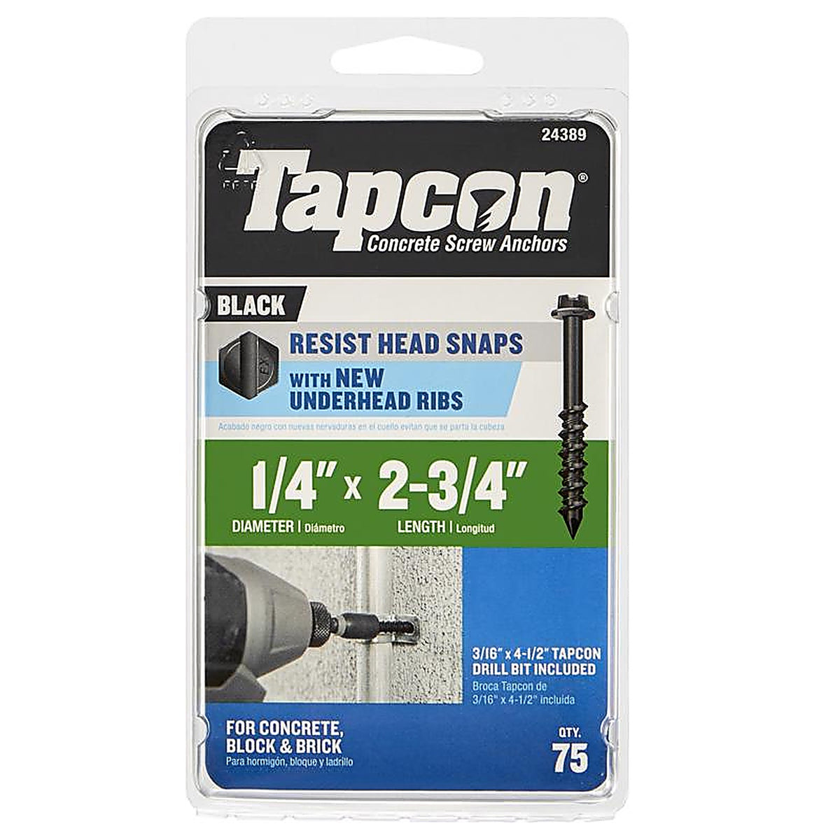 Tapcon - 24389 - 1/4 In. X 2-3/4 In. L HEX Drive HEX Head High/Low Concrete Screws