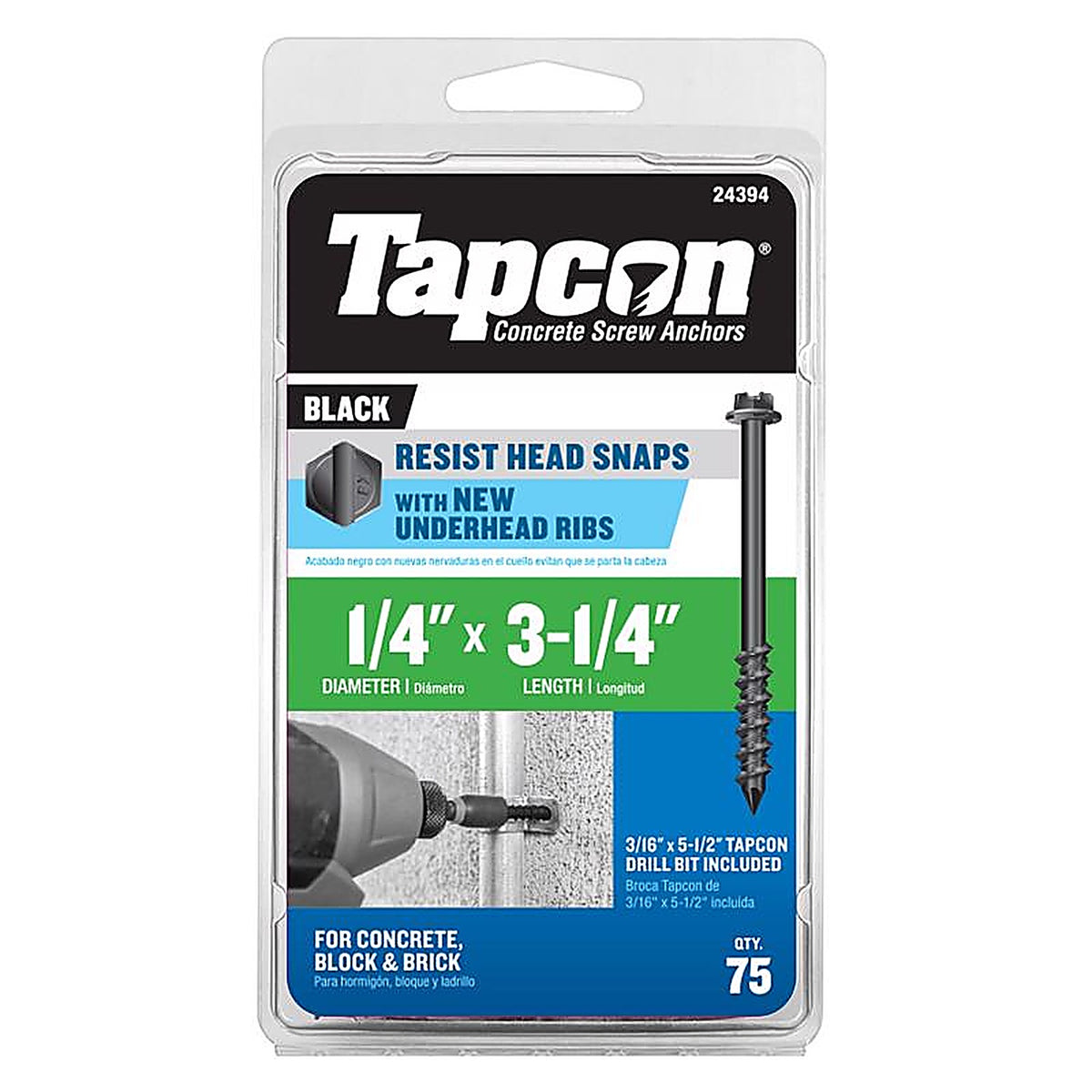 Tapcon - 24394 - 1/4 In. X 3-1/4 In. L HEX Drive HEX Head High/Low Concrete Screws