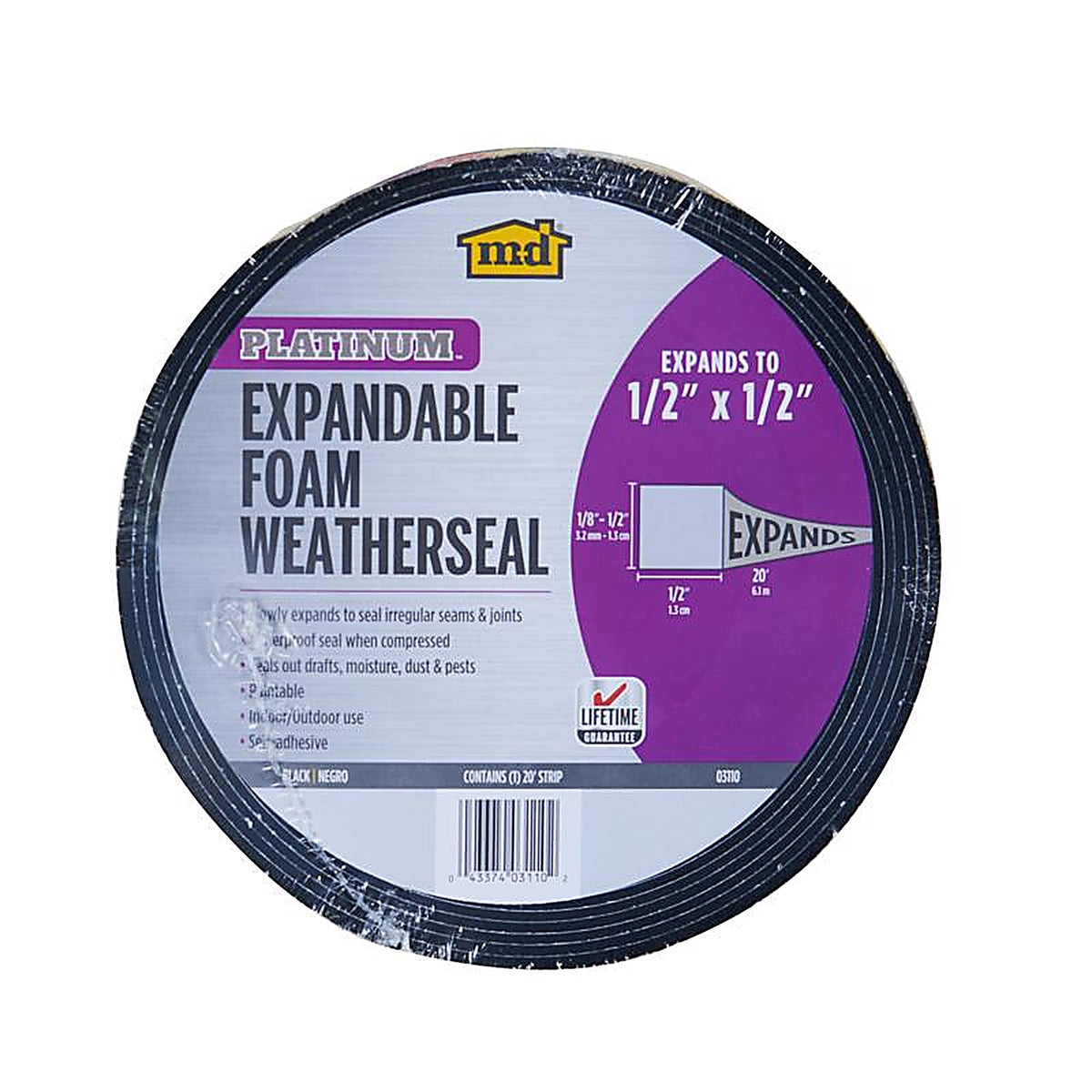 M-D - 03167 - Building Products Platinum Black Foam Weatherseal for Gaps and Openings 240 In. L X 0.5 In.