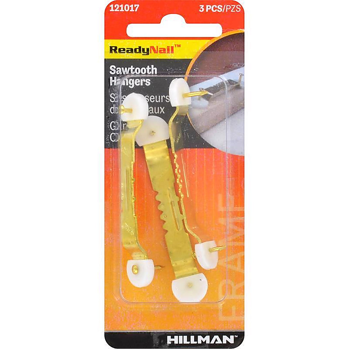 Hillman - 121017 - Readynail Polished Brass Gold Sawtooth Hanger 3 Piece