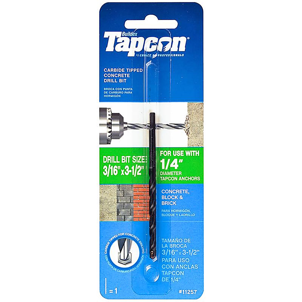Tapcon - 11257 - 3/16 In. X 3-1/2 In. L Steel Shank Concrete Drill Bit Straight Shank 1 Pack