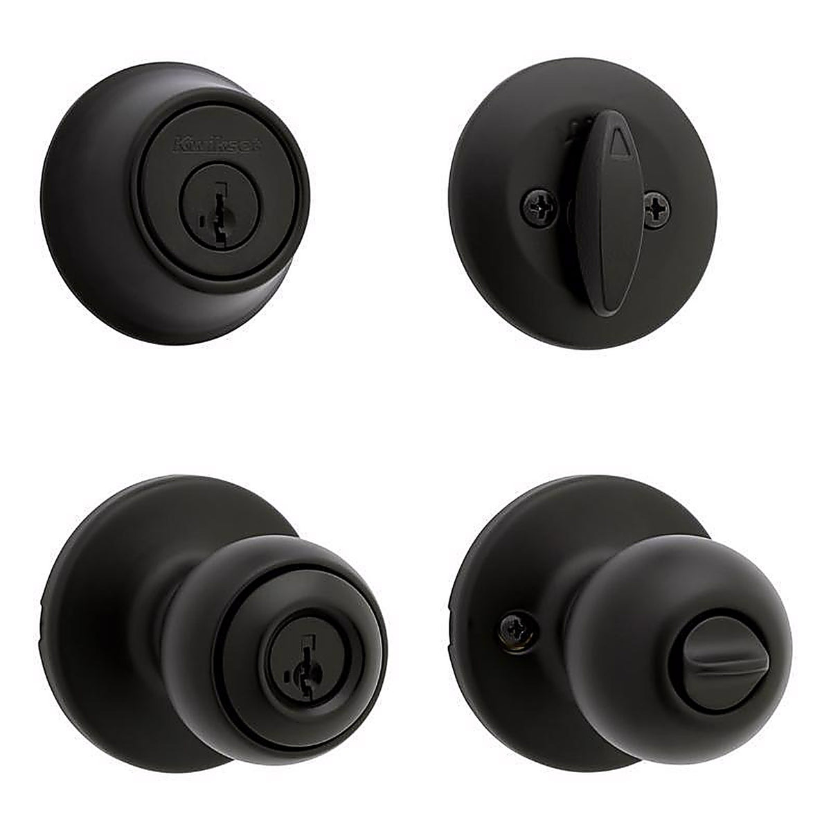 Kwikset - 96900-449 - Polo Traditional Matte Black Deadbolt and Entry Door Knob 1-3/4 In.