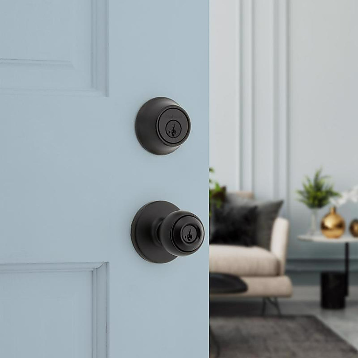 Kwikset - 96900-449 - Polo Traditional Matte Black Deadbolt and Entry Door Knob 1-3/4 In.