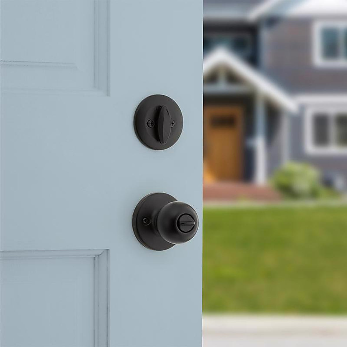Kwikset - 96900-449 - Polo Traditional Matte Black Deadbolt and Entry Door Knob 1-3/4 In.