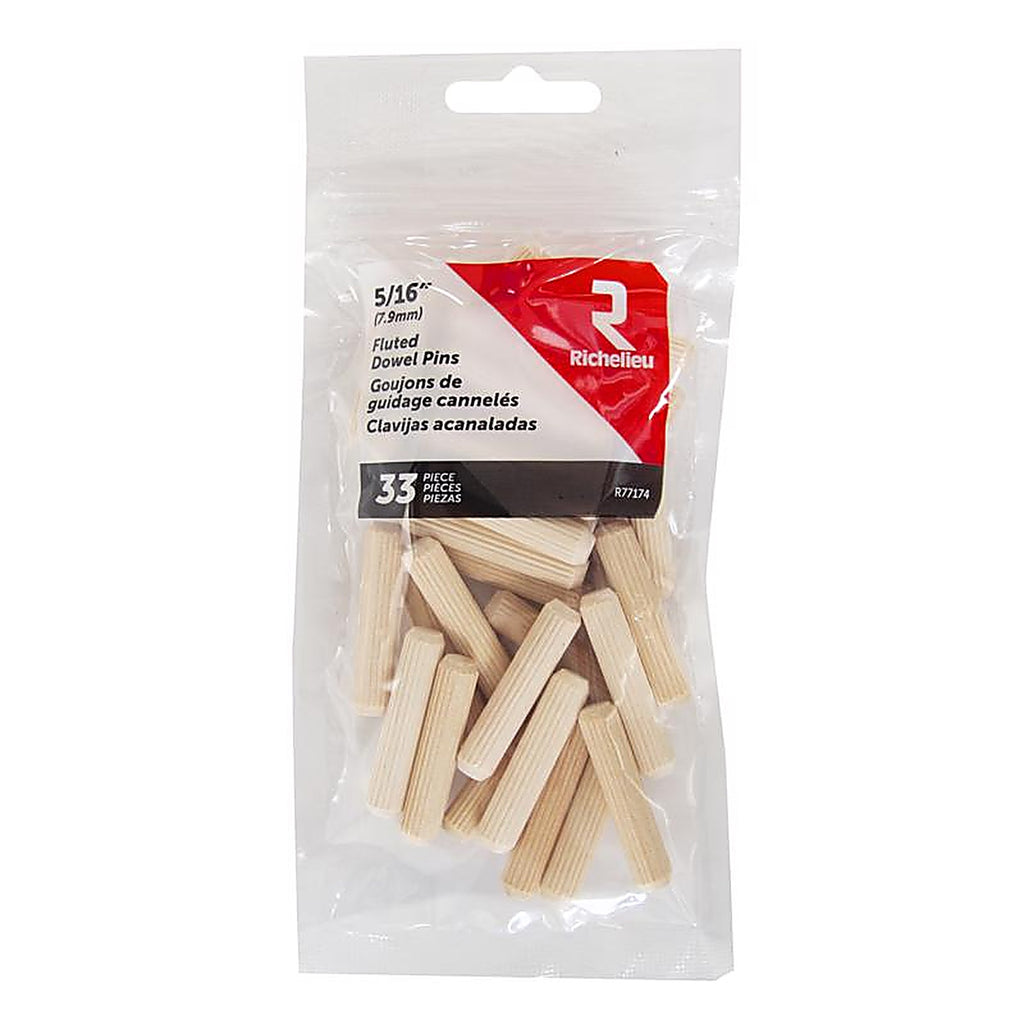 Richelieu - R77174 - Fluted Wood Dowel Pin 5/16 In. D X 1.5 In. L 33 Pack Natural