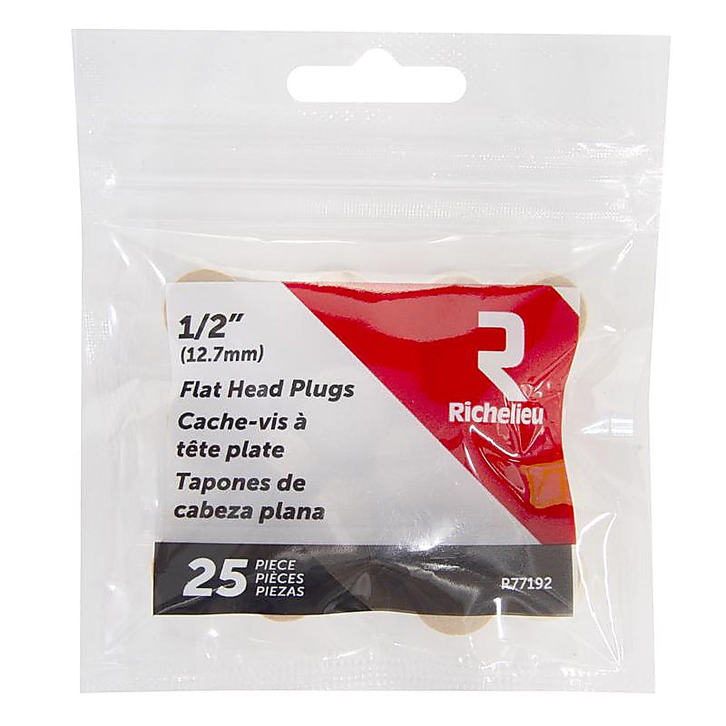 Richelieu - R77192 - Flat Birch Head Plug 1/2 In. D X .5 In. L 25 Pack Natural